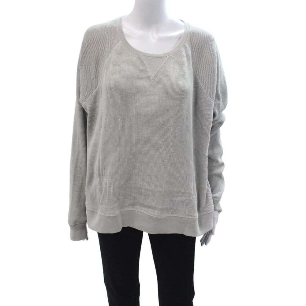 Leallo Women Pullover Sweatshirt Gray 100% Cotton Crew Neck Long Sleeve Size L